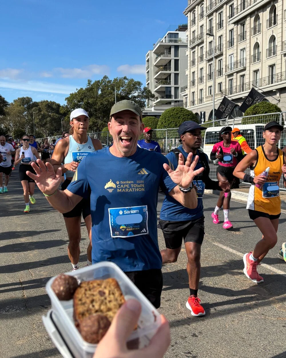 Alastair with Verdant Life banana bread at the Cape Town Marathon.